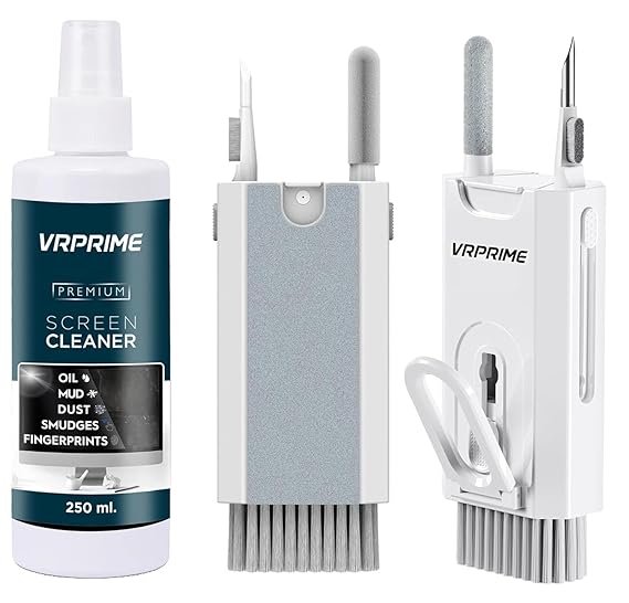 VRPRIME 8-in-1 Laptop Cleaning Kit Screen Clean | Mobile Phone Cleaning Kit | Tools for Keyboard, Earbuds & Screen Clean| with 250Ml Screen Cleaner Liquid Spray
