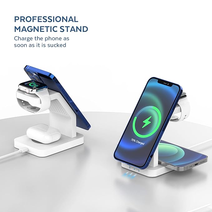 eller santé® 23w Magnetic MagSafe Charger 3in1 Wireless Charger for iPhone 17/17 Air /17 Pro/17 Pro Max, 16/16 Plus/16 Pro/16 Pro Max, 15/14/13/12 Series Fast Charging Adaptor- White