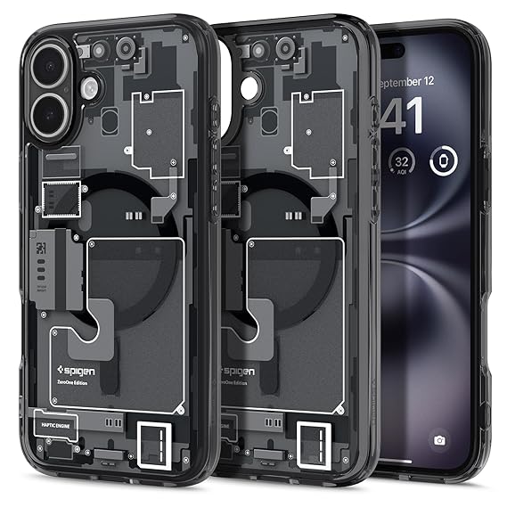 Spigen Ultra Hybrid Magfit Back Cover Case Compatible With iPhone 16 (TPU + Poly Carbonate | Zero One), Transparent