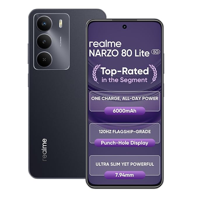 realme NARZO 80 Lite 5G (Onyx Black, 6GB+128GB) | 6000mAh Long-Lasting Battery | MediaTek Dimensity 6300 5G