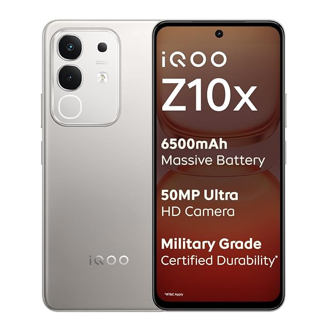 iQOO Z10x 5G (Titanium, 8GB RAM, 128GB Storage) | 6500 mAh Large Capacity Battery