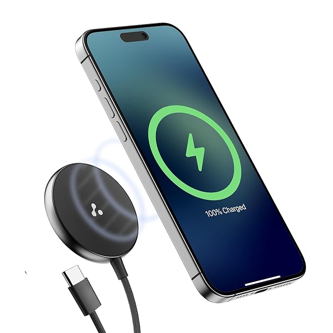 Ambrane 15W Qi-2 & Magsafe Wireless Charger with 60W Type C Cable for iPhone 15/15 Pro/15 Pro Max,iPhone 14/14 Pro/14 Pro Max,iPhone 13/12,Samsung & Other Qi-2 Device + Magnetic Ring (Aerosynq)