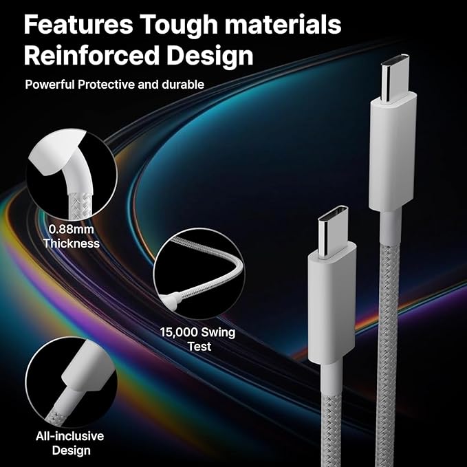 UNBREAKcable 80W USB C to C Nylon Braided Cable [MFi Certified